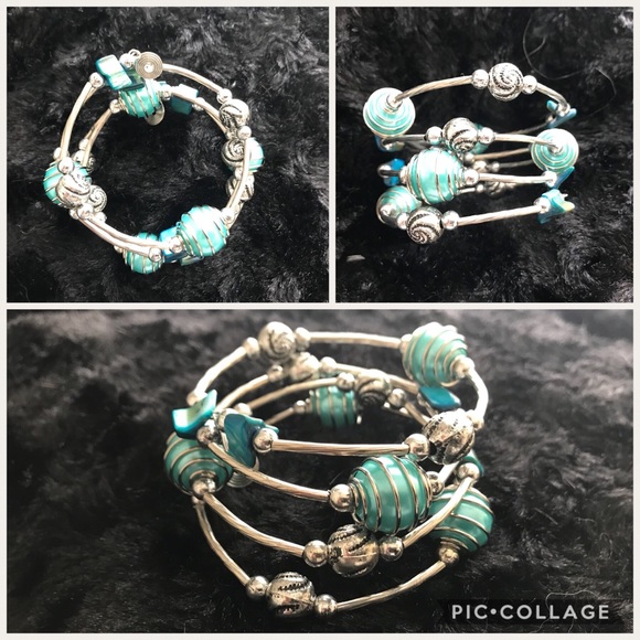 Silvertone Wire Style w Beads Bracelet / Necklace - Picture 1 of 1